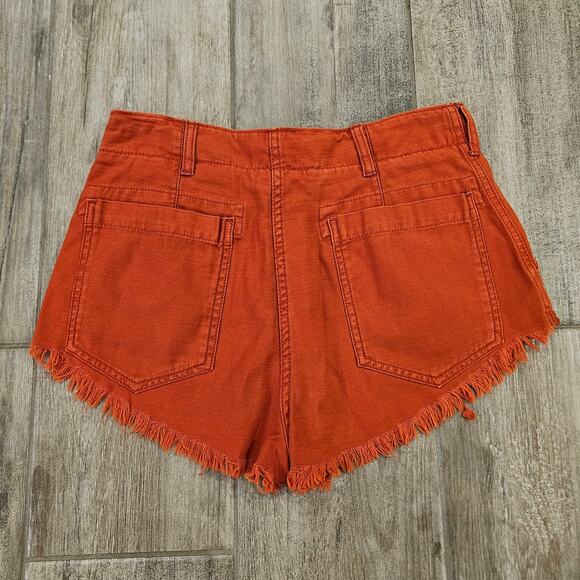 Free People Shorts Womens SIze 4 Micro Mini Denim Raw Fray Hem Burnt Orange - Picture 6 of 9